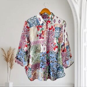 Chico's Colorful Floral Paisley Button-Down Shirt